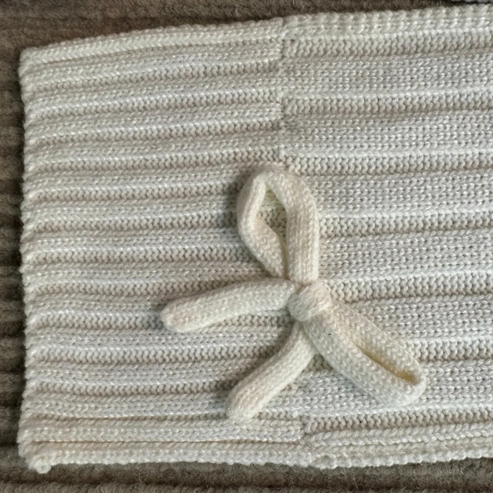 NWT Kate Spade New York Bow Scarf French Cream Metallic Ribbed Knit KS1003560C-1